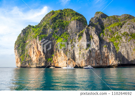 Beautiful tropical landscape of the Maya Bay in the Phi Phi Islands in Thailand Beautiful tropical landscape of the Maya Bay in the Phi Phi Islands in Thailand 110264692