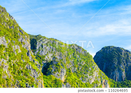 Beautiful tropical landscape of the Maya Bay in the Phi Phi Islands in Thailand Beautiful tropical landscape of the Maya Bay in the Phi Phi Islands in Thailand 110264695