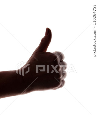 Female hand pointing like - silhouette, concept OK sign Female hand pointing like - silhouette, concept OK sign 110264755