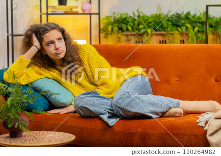 Teen girl at home suffers from unfair situation problem, break up, depressed, feeling bad, burnout 110264982