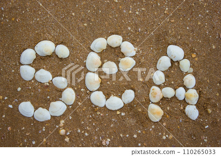 Inscription on sand from shells - the sea, camping, tourism 110265033