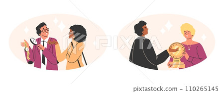 People sell or buy goods discussing price vector illustration set 110265145