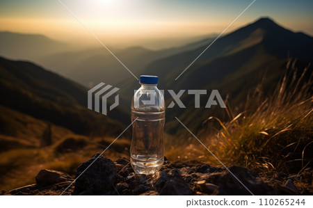 Drink water in water plastic bottle in mountains. Fresh water in plastic bottle in mountains. Drink water in water plastic bottle in mountains. Fresh water in plastic bottle in mountains. 110265244