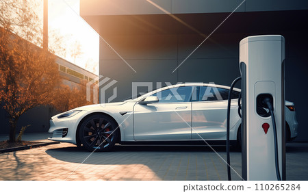 Charging Electric Car. Charge an Electric Car. Powered car charging station. Charging Electric Car. Charge an Electric Car. Powered car charging station. 110265284