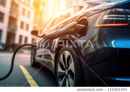 Electric Car on Charging. Charge an Electric Car. Powered car charging station. 110265303