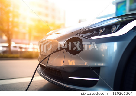 Electric Car on Charging. Charge an Electric Car. Powered car charging station. Electric Car on Charging. Charge an Electric Car. Powered car charging station. 110265304