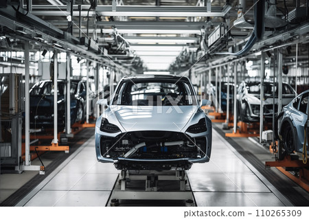Car Assembly Production line. EV cars manufacturing factory. Car Assembly Production line. EV cars manufacturing factory. 110265309