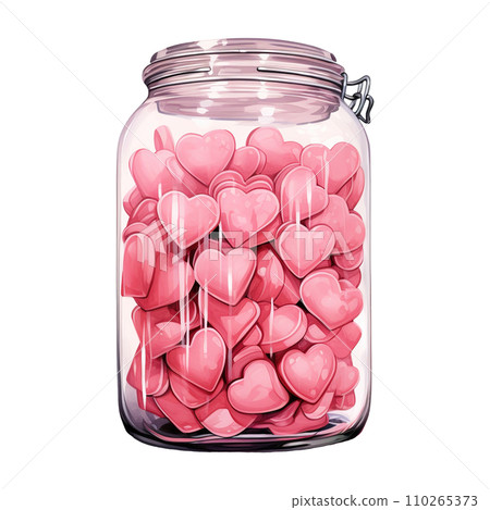 Jar filled with pink hearts. AI generated image 110265373