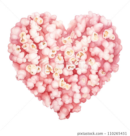 Heart made of pink popcorn. AI generated image 110265431