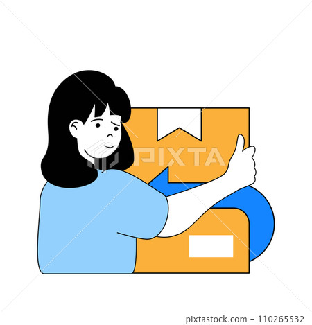 Delivery concept with cartoon people in flat design for web. Woman sending parcel package with free return service to her address. Vector illustration for social media banner, marketing material. 110265532