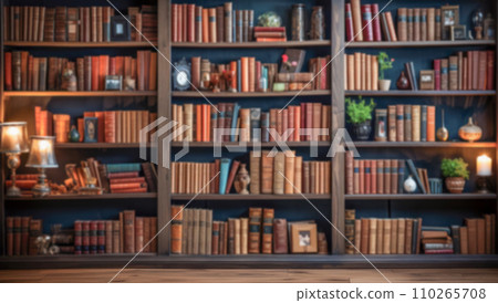 Blurred image of bookshelves in the library 110265708