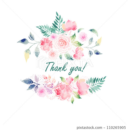 Postcard. Thank you text on a background of watercolor flowers. hand drawing. Not AI, Vector illustration Postcard. Thank you text on a background of watercolor flowers. hand drawing. Not AI, Vector illustration 110265905