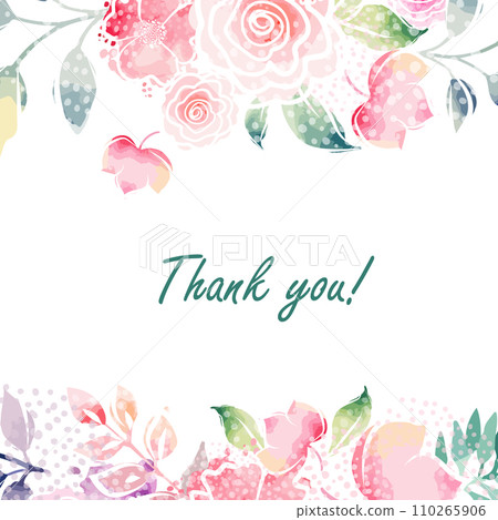 Postcard. Thank you text on a background of watercolor flowers. hand drawing. Not AI, Vector illustration 110265906