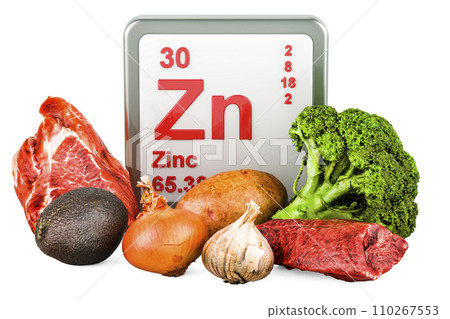 Products containing Zinc, Zn. 3D rendering 110267553