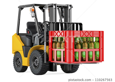 Forklift truck with beer crate, 3D rendering 110267563