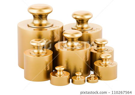 Brass Calibration Weights, Scale Weight Set, 3D rendering 110267564