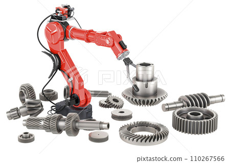 Mechanical arm with gearwheels and cogwheels, AI engineering, concept. 3D rendering 110267566