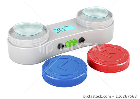 Digital Contact Lens Case with contact lenses. 3D rendering Digital Contact Lens Case with contact lenses. 3D rendering 110267568