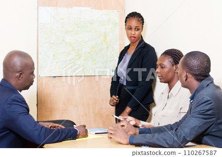 The businesswoman makes a presentation at the office during a jo 110267587