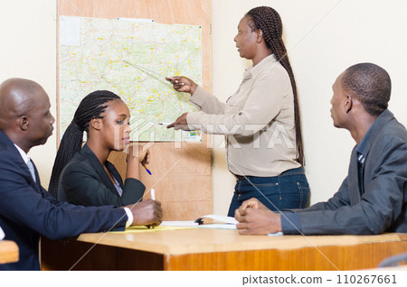 office at a meeting at work.Businesswoman makes a presentation at the 110267661