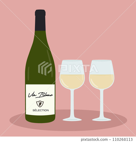 White wine bottle and glass illustration White wine bottle and glass illustration 110268113