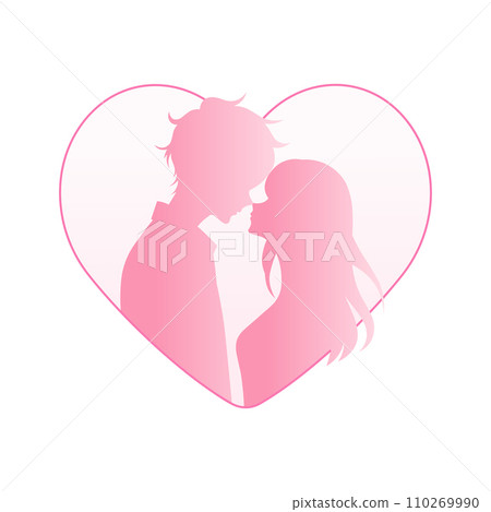 Couple Kissing on Heart Shaped Background. Gradient Vector Romantic Illustration.  110269990