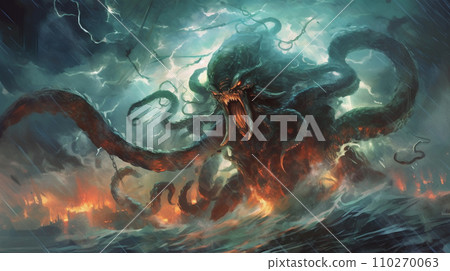 Generative AI, Tempestuous Encounter: Kraken and Lightning 110270063