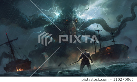 Generative AI, Tempestuous Encounter: Kraken and Lightning 110270065