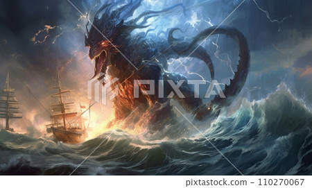 Generative AI, Tempestuous Encounter: Kraken and Lightning 110270067