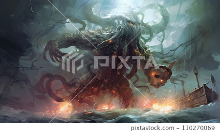 Generative AI, Tempestuous Encounter: Kraken and Lightning 110270069