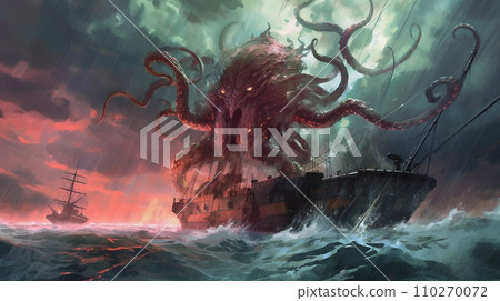 Generative AI, Tempestuous Encounter: Kraken and Lightning 110270072