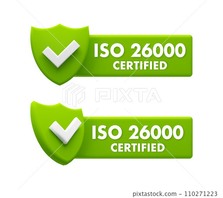 ISO 26000 Certified Badges - Social Responsibility and Sustainable Development Assurance Icons 110271223