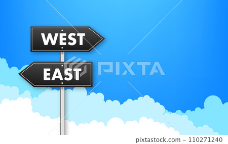 Directional Signposts for East and West with Blue Sky and Clouds Background, Vector Illustration for Travel and Navigation Concepts Directional Signposts for East and West with Blue Sky and Clouds Background, Vector Illustration for Travel and Navigation Concepts 110271240