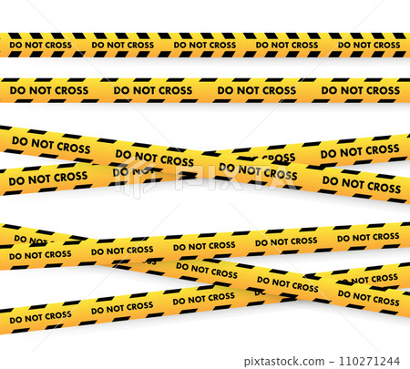 Caution tape vector illustration showing multiple DO NOT CROSS warning strips, ideal for safety, crime scene, and restricted area themes. 110271244