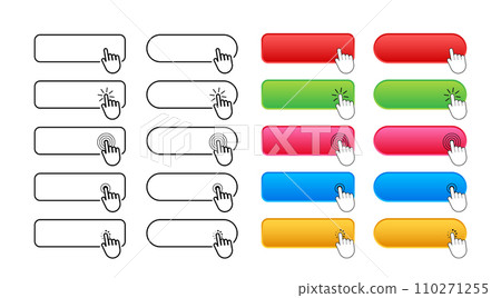 Interactive Buttons Set with Clicking Hand Icons - Web User Interface Elements 110271255