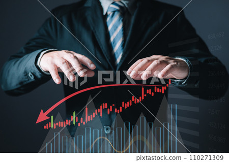 Business failure in the hands of businessmen. the graph downtrend, bear stock market, economic crisis, or recession. 110271309