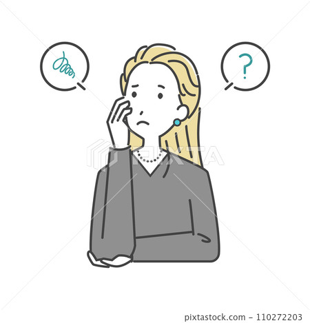 Simple line drawing illustration of a worried woman 110272203