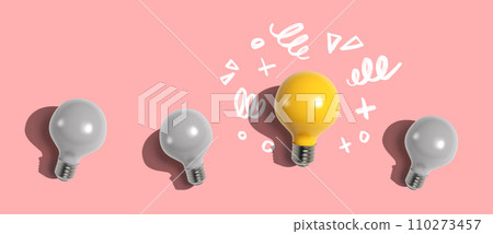 One out unique idea light bulb - Flat lay 110273457