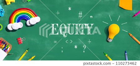 Equity theme with school supplies - flat lay Equity theme with school supplies - flat lay 110273462
