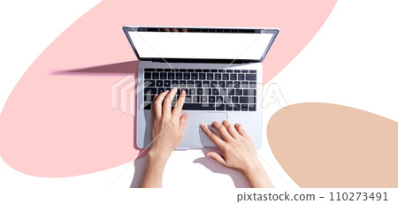Person using a laptop computer Person using a laptop computer 110273491