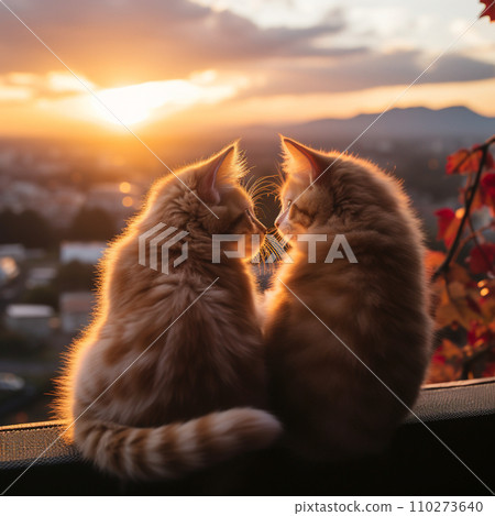 Two kittens sit in the sunlight in a sunny place. 110273640