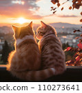 Two kittens sitting and looking at the sun. 110273641