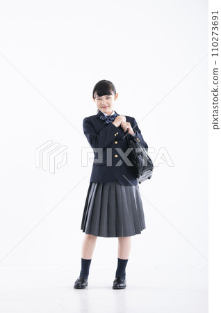 Junior high school girl portrait white background girl junior high school student looking at camera Junior high school girl portrait white background girl junior high school student looking at camera 110273691