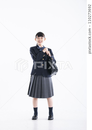 Junior high school girl portrait white background girl junior high school student looking at camera 110273692