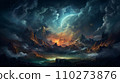 Abstract paintings of volcanoes, waterfalls and dark skies. 110273876