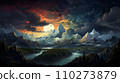 Painting of colorful valleys, forests and sky. Abstract. 110273879