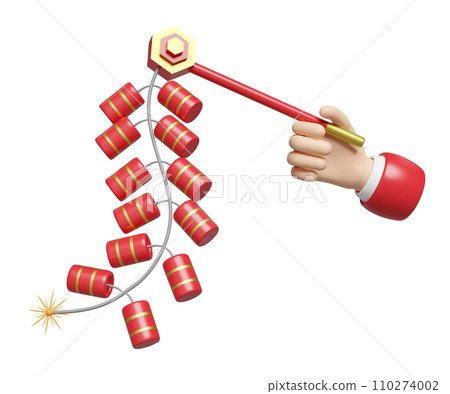 3d hand holding hanging firecrackers for chinese new year holiday. 3d render illustration 3d hand holding hanging firecrackers for chinese new year holiday. 3d render illustration 110274002