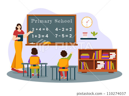 Primary School Vector Illustration of Students Children and School Building with The Concept of Learning and Knowledge in Flat Cartoon Background 110274037