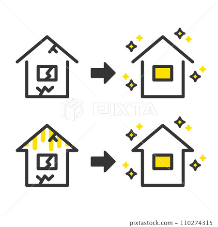 Illustration set of simple houses before and after renovation 110274315