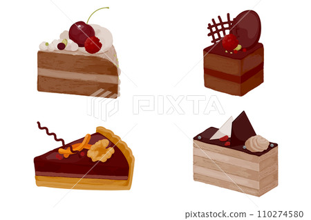 Fashionable chocolate cake vector illustration set 110274580